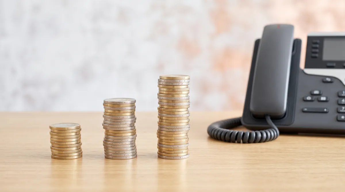 Pièces de monnaie empilées par paliers — comparatif des prix du téléphone rose